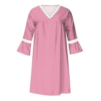Ženske haljine rukav A-linij iznad koljena modna ljetna ispisana V-izrez haljina ružičasta m