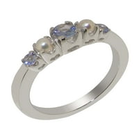 Britanci izrađeni sterling srebrni prsten sa prirodnim tanzanitetnim i kulturnim biserima ženskim prstenom