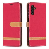 Feishell fit za Samsung Galaxy A 5G futrola za telefon sa ručnim zglobom, tkaninom teksture PU kožnim udarnim udarnim klizama Scratch magnetni flip štand, crveni, crveni