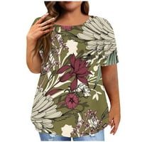 PBNBP Ženski ljetni vrhovi Trendy Plus size cvjetni print kratkih rukava posada vrata stoe ženske majice
