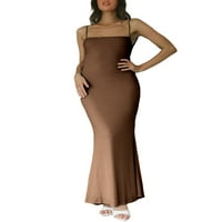 Žene Seksi špagete trake Maxi haljina Solid Letchless Bodycon duga haljina s niskim rezom klizne haljine
