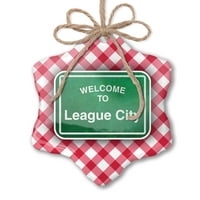 Božićni ukras zeleni putni znak Dobrodošli u ligu City Red Plaid Neonblond