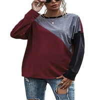 Glonme Colorblock T majica Ženska okrugla ovratnik Loungewear Tunic Bluza Baggy Claret Claret l