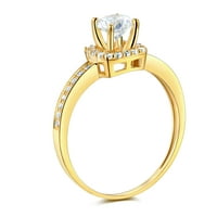 Welingsele Dame Solid 14K žuti zlatni polirani CZ CUBIC ZIRCONIA kružni rez halo zaručni prsten sa bočnim kamenjem - veličine 6