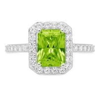 2. CT Sjajni smaragd Clear Simulirani dijamant 18k bijeli zlatni halo pasijans sa accentima prsten sz