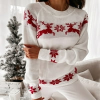 ZZWXWB džemperi za žene Žene Moderan O-izrez Božićni tisak Udobni duks duge rukave Top bijele s