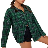 Žene Basic Buffalo Plaid majica Ležerne prilike dugih rukava Bluze padaju Dečki stil kardigani sa džepom