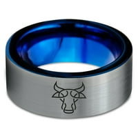Tungsten Bull Bik Bićularni rogovi govedarski prsten za muškarce Žene Udobne cipele Plavo ravni rez brušeni sivi polirani