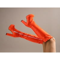 Ferndule Dame Chunky Heel High Peted Boot Party Fashion Side Zip platforme koljena čizme Seksi okrugla cipele na narančastu 9
