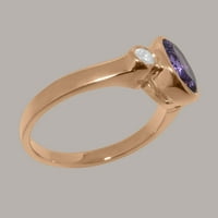 Britanska napravljena 14k Rose Gold Prirodni ametist i kubični cirkonijski ženski Obećani prsten - Opcije veličine - veličina 9.5
