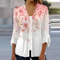 Sleeve kardigan za žene Trendy cvjetni tiskani košulje Dressy Casual Plus veličina Bluuses Jacken Pink