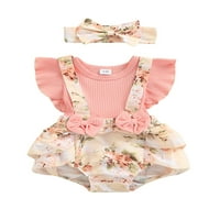 Mialeoley Baby Girls Dvodijelni set odjeće, ružičasti cvjetni ispisani uzorak leteći rukavi rukav i