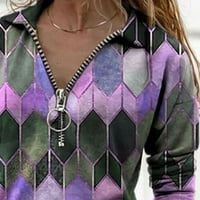 Zhizaihu moda v izrez Geometrijska bluza za ispis žene Ležerne košulje s dugim rukavima Purple XL