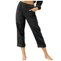 Ženske hlače Čvrste boje Hlače visokog struka Pamučna posteljina povremena obrezana radna dnevna pantalona
