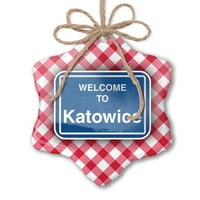 Ornament tiskani jedan pogodan znak Dobrodošli u Katowice Christmas Neonblond
