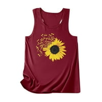 Ženska suncokret cvjetni print Okrugli vrat majica bez rukava Ležerne tankere Tunic Tops bluza Trendy