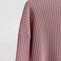 Pink setovi Žene odijelo Klit dugih rukava okrugli vrat Čvrsta boja široka noga labavi pad džemper za
