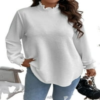 Ženska bijela ravnica ovratnik elegantne bluze dugih rukava plus veličine