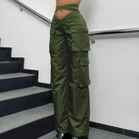Ravne pantalone za noge za žene elastični struk čvrste boje labavi džepovi Svestrane hlače dame casual