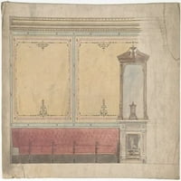 Dizajn za zid, uključujući dimnjak i crveni banquette print anonimnih, britanskih, 19. veka