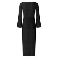 Jesenske haljine za žene u vratu Dugih rukava haljina kontrastna boja izrezana pletena haljina crna