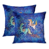 Akvarelni par leteći jednorog okružen doodle Cloud Star Star Moon Wave Tačke jastučnice na jastuku od