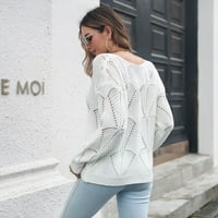 Ženska odjeća Jesen zimska modna šupljiva boja V-izrez dugih rukava džemper, bijela, veličina, G162184