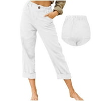 Simu Ženske ležerne ravne pantalone Ženske pantalone Povratne hlače Elastične struke posteljine pantalone casual pantalone sa džepom pantalone u trendu pješačke hlače