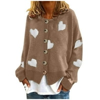 Iopqo džemperi za žene Ženski u obliku srca u obliku kmit kardigan džemper tanki okrugli džeks dugih rukava Cardigan džemperi za žene za žene za žene za žene kaki s