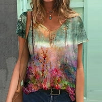 Ženski grafički s kratkim rukavima tiskani cvjetni tunik vrhovi Boho Dressy Casual Tees Bluuses Plus size Ljeto V izrez T majice