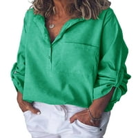 Cindysus ženske majice spuštaju vrhove V izrez bluza Jesen Tunička košulja Pulover zeleno m
