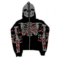 Douhoow Žene Muška jakna za kostur za krinjestone puni patentni hoodie punk dukserica Goth Streetwear