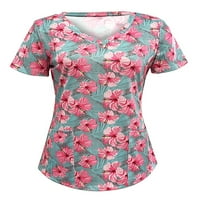 Paille žene cvjetni print okrugli hem ljetni vrhovi boemska radna bluza tunika s džepovima majica na