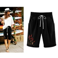 Ljetne pantalone za žene Ženski ljetni tiskani casual labavi džepovi Plus veličine Hlače hlače crna