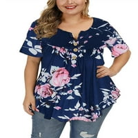 Fonwoon Womens Ljetna majica Bluza kratki rukav Tee cvjetni nabori tunike Plus veličina