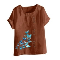Ženske plus veličine vrhovi cvjetni print pamučni posteljina majica s kratkim rukavima bluza za vrat
