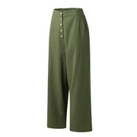 Hlače za žene dame Jednobojno bolovno u obliku struka casual gumba pamučne posteljine široke noge hlače vojska zelena 3xl