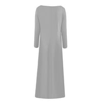 Clearsance Ljetne haljine za žene Čvrsti sačići izrez Maxi duga modna haljina s dugim rukavima siva
