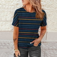 Košulja za ženske reke Stripe s trakom za tiskane majice Casual kratki rukav labav fit Trendy Tee bluza