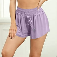 Finelylove joga kratke hlače sa džepovima Ženske atletske kratke hlače Visoki struk Rise Yoga Solid Purple XL