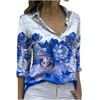 Ženske tiskane majice s dugim rukavima Ležerne prilike Cvjetni bluza Cvjetni bluza Plavi XL