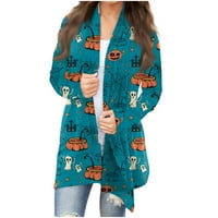 Ženski kardigani pamučni ženski zimski džemperi Halloween tiskani s dugim rukavima plus veličina srednje dužine odjeća za žene plavo m