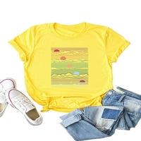 Niveer Dame Majica Sunset Print T Majica Crew Neck Ljetni vrhovi Boemian Tunic Bluza Kratki rukav Tee Yellow XL