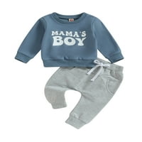 Calsunbaby Toddler Boys Fall Outfits Pismo Ispis Crew Crt Duge dugih rukava i duge hlače Set odjeće