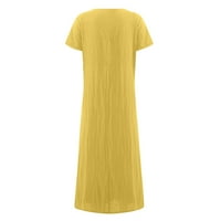 Ljetne haljine za žene okrugli izrez Čvrsti a-line Dužina gležnja, haljina s kratkim rukavima žuta xxxl