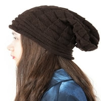 Ženski pleteni beanie hat zimski šešir mekani ispruženi šljunčani šešir čvrsti toplim kape za hladno vrijeme smeđe