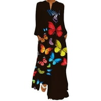 Floleo ženska haljina za uklanjanje haljina jesen ljetni seksi digitalni tiskani dugi V-izrez sa džepovima