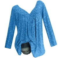 Funicet Plus Veličina za žene Dugih rukava V izrez za bluzu za bluzu pulover Prozračne meke lagane labave