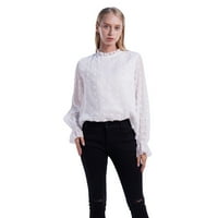 Šifonske bluze za žene modni dugih rukava švicarski dot rucff make majice mrežasti trendi elegantni pad pada, bijeli m