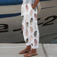 Outfmvch posteljine pantalone za žene Ležerne ljetne hlače sa džepovima Casual High Squik Print Pamuk Labavi duge ravne hlače Ženske hlače Ružičaste s